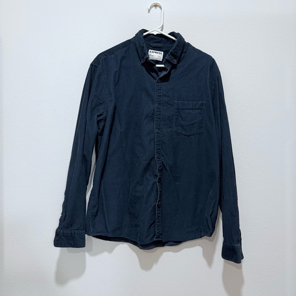 Express slim soft wash corduroy button up